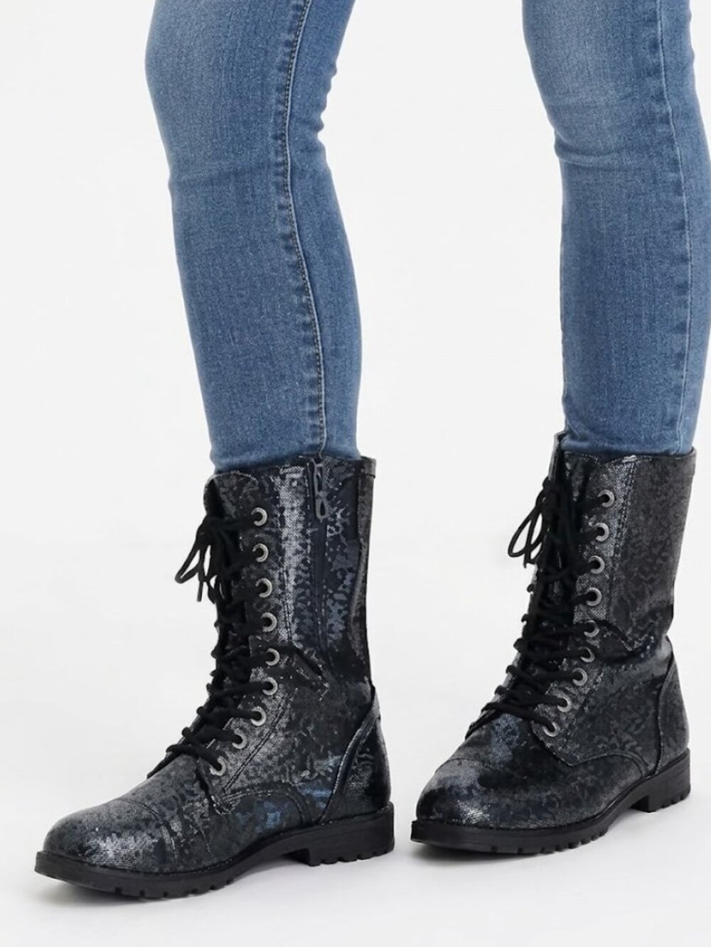 Balera Black Glitter Combat Boots | Dance Performance Hip Hop Shoes Size 7